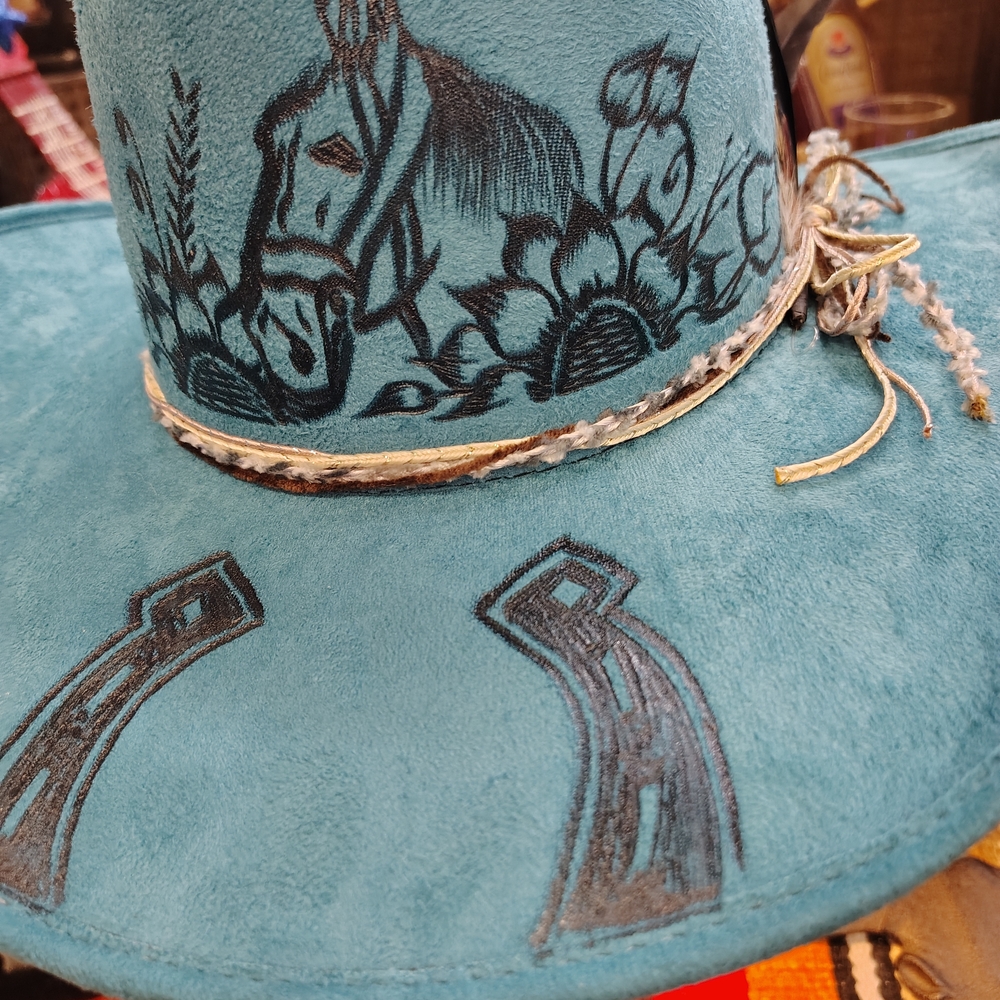 Teal Western Hat with Black Design